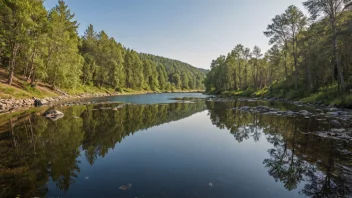 Et fredelig landskap av Krokstadelva elven i Nes kommune, Viken fylke