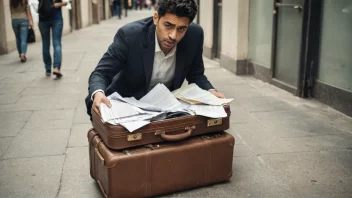 En person som sliter med å bære en koffert fylt med stressrelaterte gjenstander.