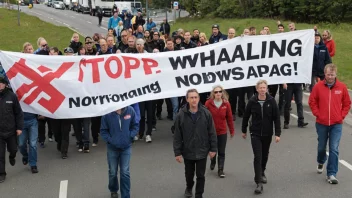 En gruppe mennesker som protesterer mot hvalfangst.