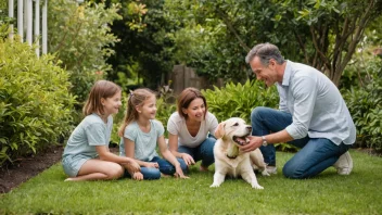 En familie med en tamhund som har det gøy sammen