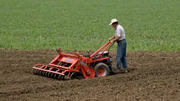 En bonde som kjører en jordfreser i et jorde, forbereder jorden for planting