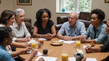 En gruppe mennesker fra ulike bakgrunner og aldre samlet rundt et bord, engasjert i en livlig diskusjon om sosiale spørsmål.