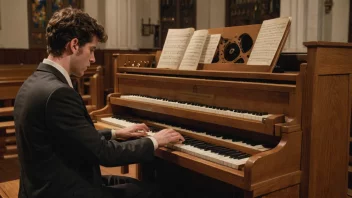 En person som spiller orgel i en kirke.