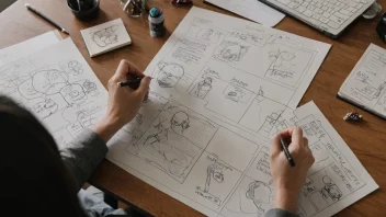 En person som arbeider på en storyboard, planlegger en film eller video