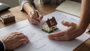 En person i dress står foran et hus og tar notater på en clipboard.