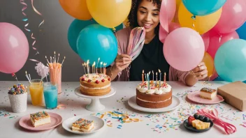 En person som sitter ved et skrivebord med festdekorasjoner og planleggingsmateriale