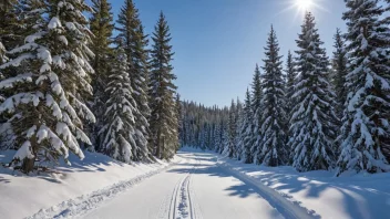 En naturskjønn snøscooterrute i et vinterlandskap.