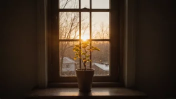 En varm og behagelig sol som skinner inn gjennom et vindu på ettermiddagen og kaster et gyllent lys på rommet