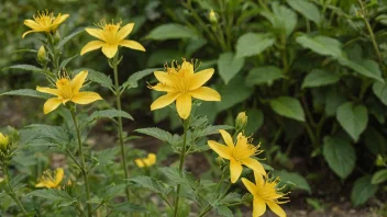 En hagesennep med gule blomster i en grønn hage