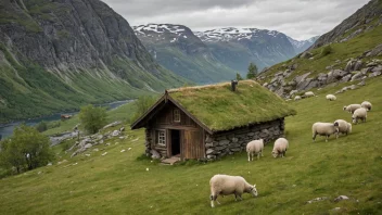 En tradisjonell norsk gjeterhytte i fjellet.