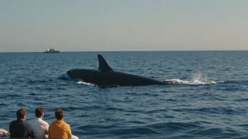 En gruppe mennesker på en båt som observerer en hval i dens naturlige habitat