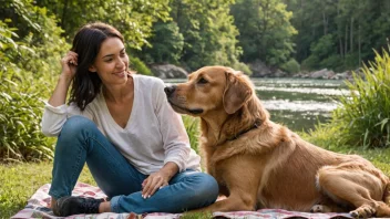 En person og hunden deres på en avslappende ferie sammen.