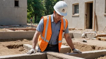 En person inspekterer en bygnings fundament for å sikre dens sikkerhet