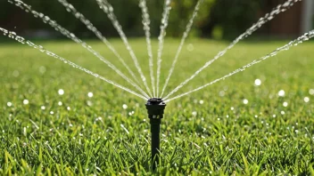 Et sprinkleranlegg som vanner en grønn plen på en solrik dag