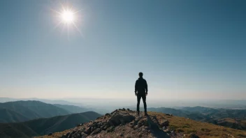 En person som nyter en panoramautsikt fra toppen av et fjell