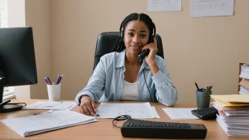 En kundeservicerepresentant sitter ved et skrivebord med en telefon, klar til å hjelpe kundene med deres spørsmål.