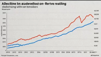 En graf som viser en nedgang i annonseinntekter