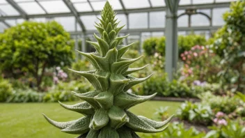 En tårnete plante med sine karakteristiske tårnformede vekster, fotografert i en hage eller drivhus.