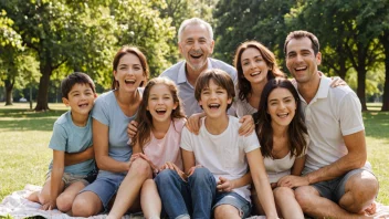 En varm og hyggelig scene av en familiesammenkomst i en park