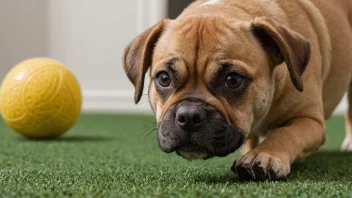 En gummiball med en hund som leker med den.