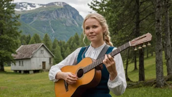 En tradisjonell norsk folkesanger som fremfører i en fredelig naturlig setting.