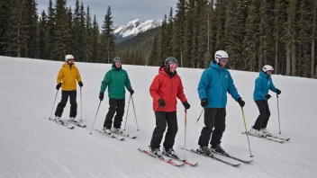 En gruppe mennesker på ski, med en skilærer i forgrunnen.