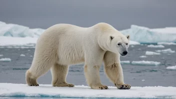 En isbjørn som står på smeltende is, med en subtil bakgrunn av endrede klimaforhold.