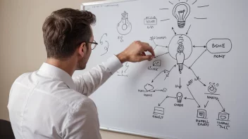 En forretningsperson som analyserer et forretningsmodell-diagram, med en lys idé