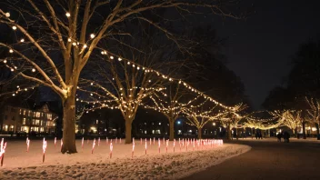 Et vakkert og festlig lysoppsett i en offentlig park i Norge.