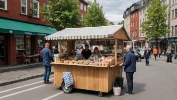 Et lite matbutikk med en skilt som leser 'Matbud' i en travel gate i Norge