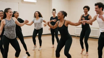 En danseklasse med en lærer og elever som danser sammen.