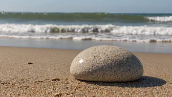 En liten stein på en strand.