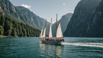 En naturskjønn utsikt over mennesker som seiler i en fjord.