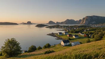 Et fredelig øylandskap med noen hus og trær