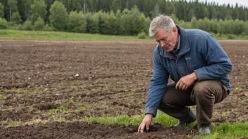 En bonde som håndterer et gjødslingsproblem på sin åker.