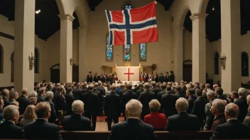 En gruppe haugianister samlet utenfor en kirke i Norge.