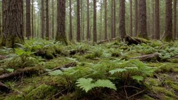 En skogsbunn med et lag barkstrø