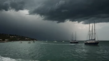 En sikringshavn med båter fortøyd og en stormfull sjø i bakgrunnen