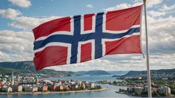 Et norsk flagg bølger i vinden, symboliserer frihet og frigjøring.