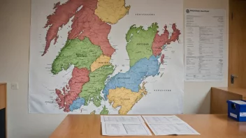 Et kart over Norge delt inn i ulike regioner, hver representert et mandatområde.