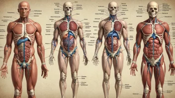 En illustrasjon av menneskekroppen med ulike organer og systemer merket.