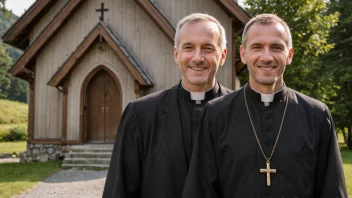 En landsbyprest i Norge, stående foran en kirke.