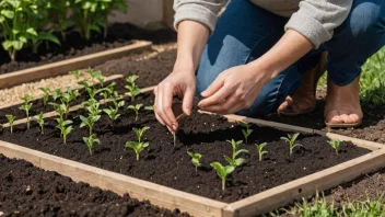 En person som planter frø i en hage ved hjelp av en spesifik såingsmetode.