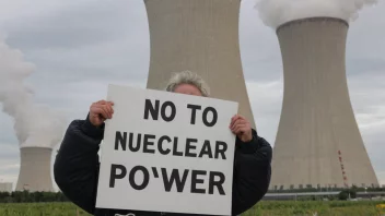 En person som protesterer mot atomkraft foran et atomkraftverk