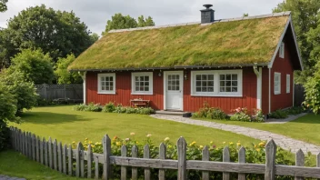 Et tradisjonelt norsk hus med et avrundingsgjerde rundt hagen.