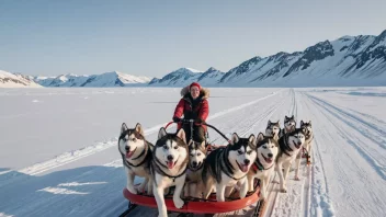 En musher som kjører en slede med glade hunder i det arktiske landskapet