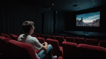 En person som nyter en film på kino med stor skjerm og surround-lyd.