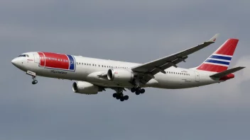 Et fly i luften med norsk flagg i bakgrunnen.