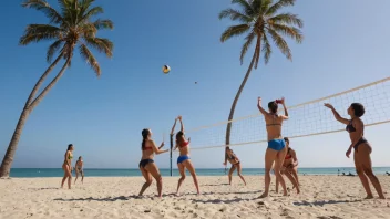 En morsom strandaktivitet med mennesker som spiller volleyball.