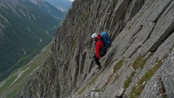 En person går forsiktig ned en bratt fjellsti.